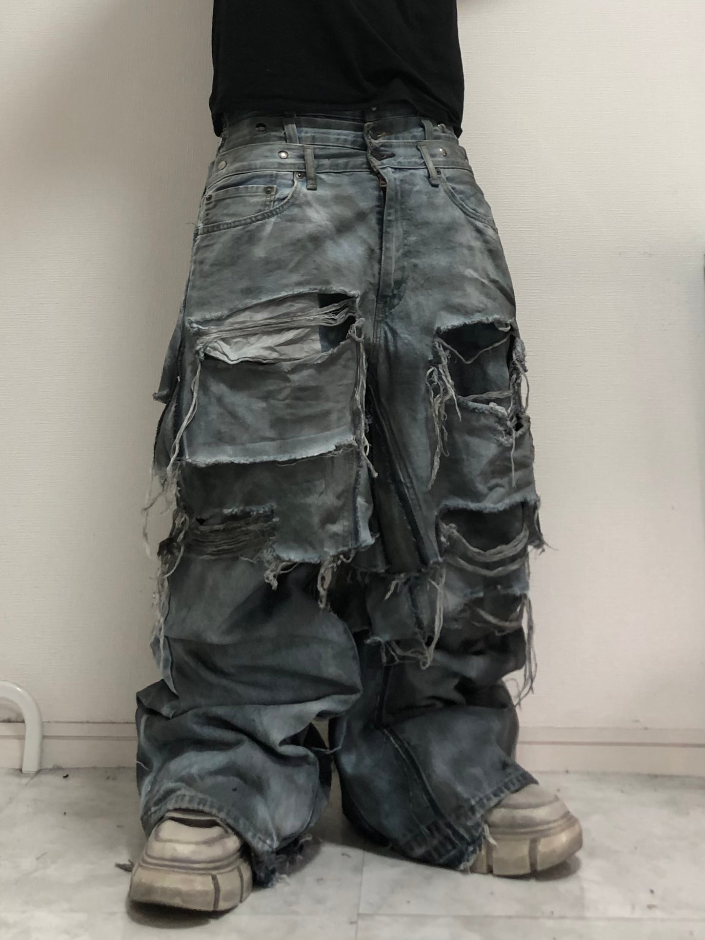 layered damage denim pants