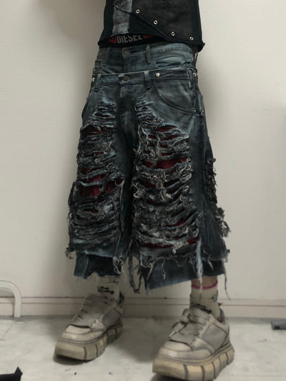 AFTERLIFE damage denim half pants