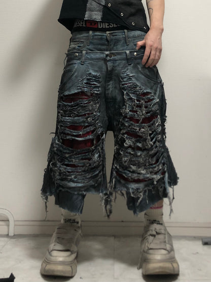 AFTERLIFE damage denim half pants