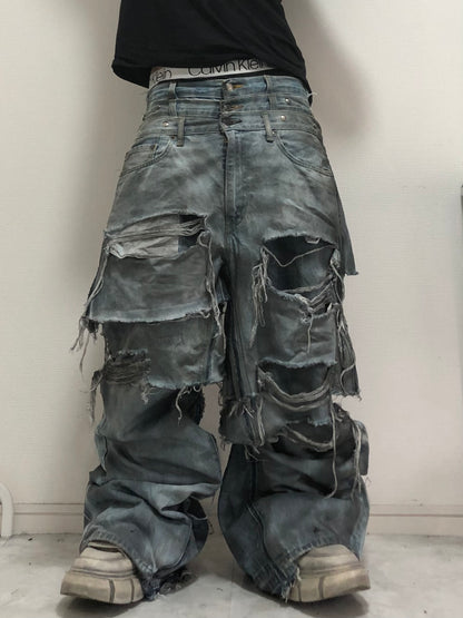 layered damage denim pants