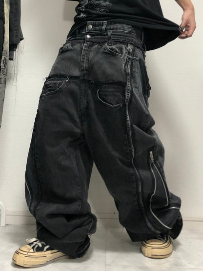 double posting black denim pants