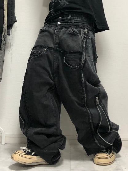 double posting black denim pants