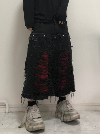 docking death half denim pants