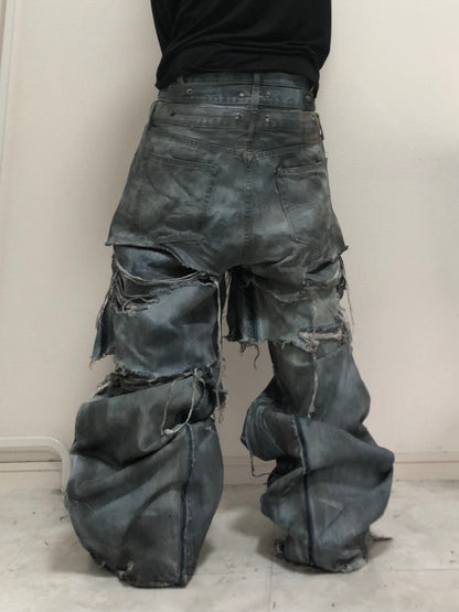 layered damage denim pants