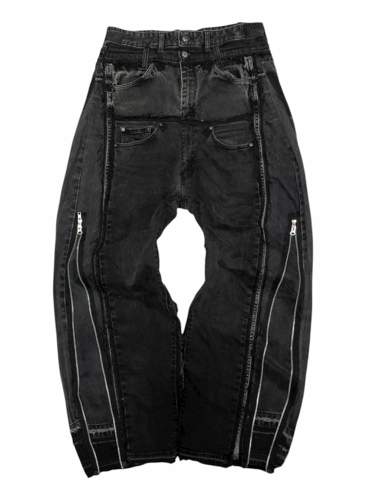 double posting black denim pants