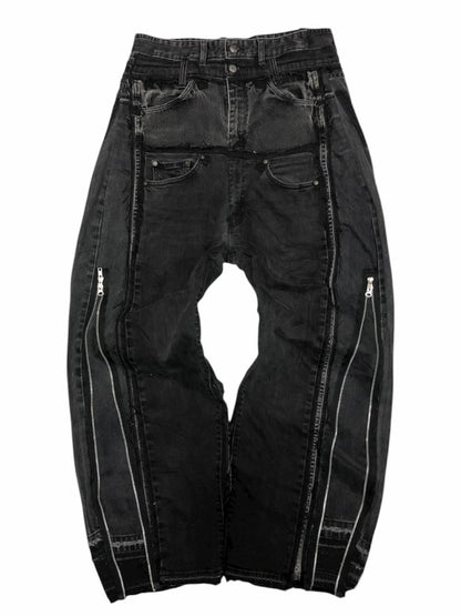 double posting black denim pants