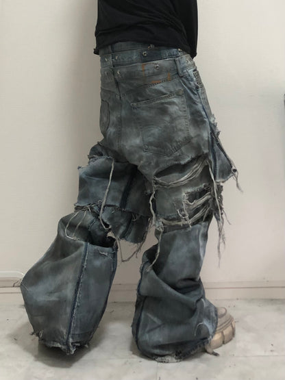 layered damage denim pants