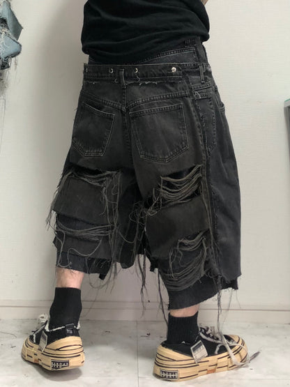 docking half black denim pants