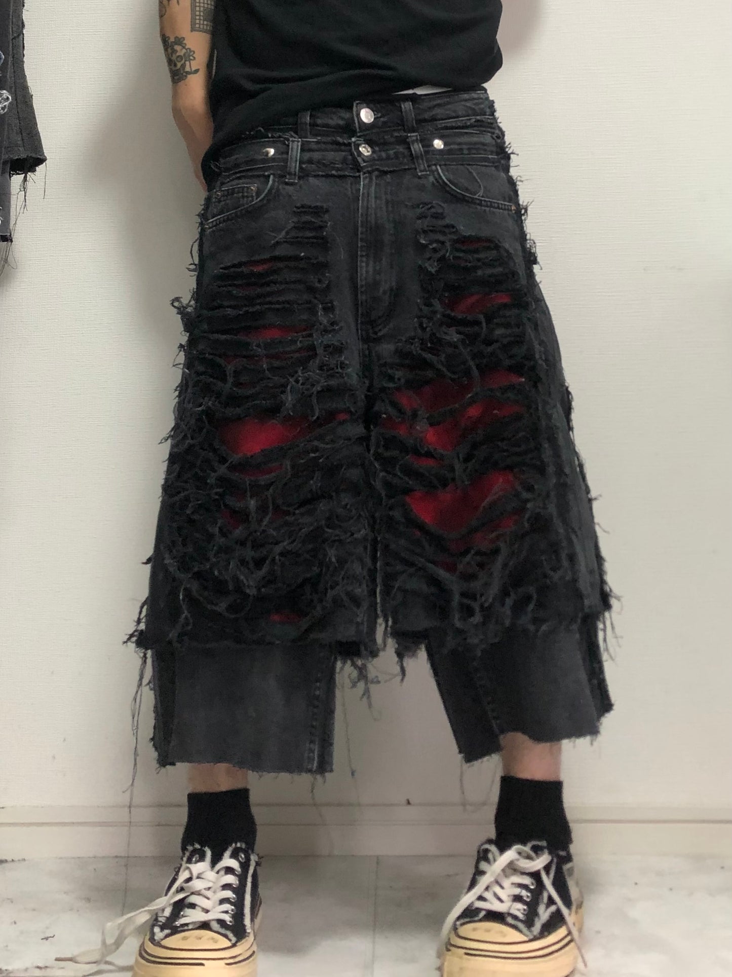 docking death half denim pants
