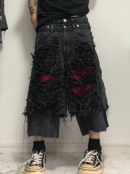 docking death half denim pants