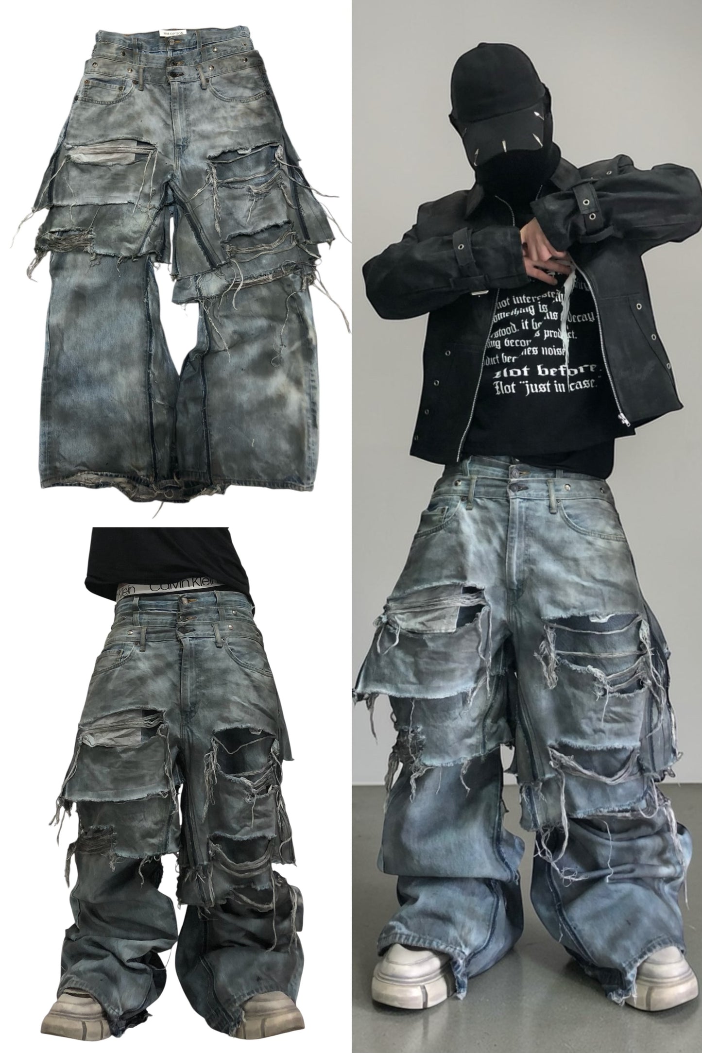 layered damage denim pants