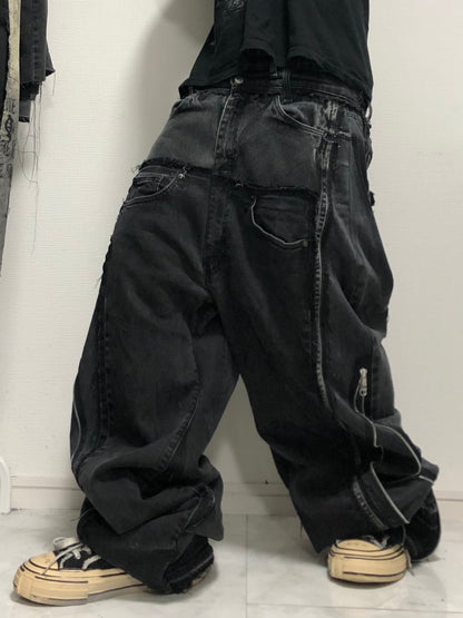 double posting black denim pants