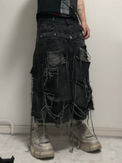 docking half denim Black pants