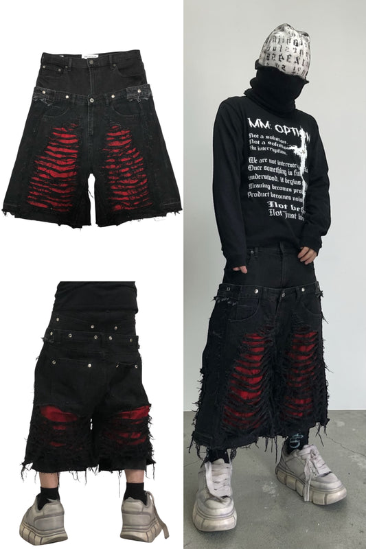 docking death half denim pants