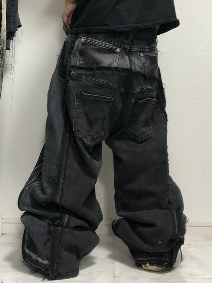 double posting black denim pants
