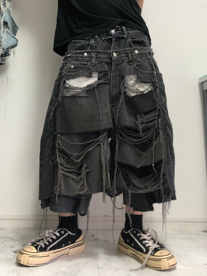 docking half black denim pants