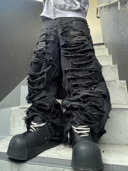 (受注)back over layered black denim pants