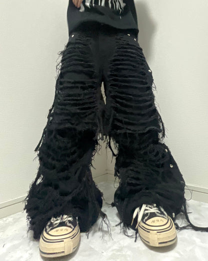 half docking damage black denim pants
