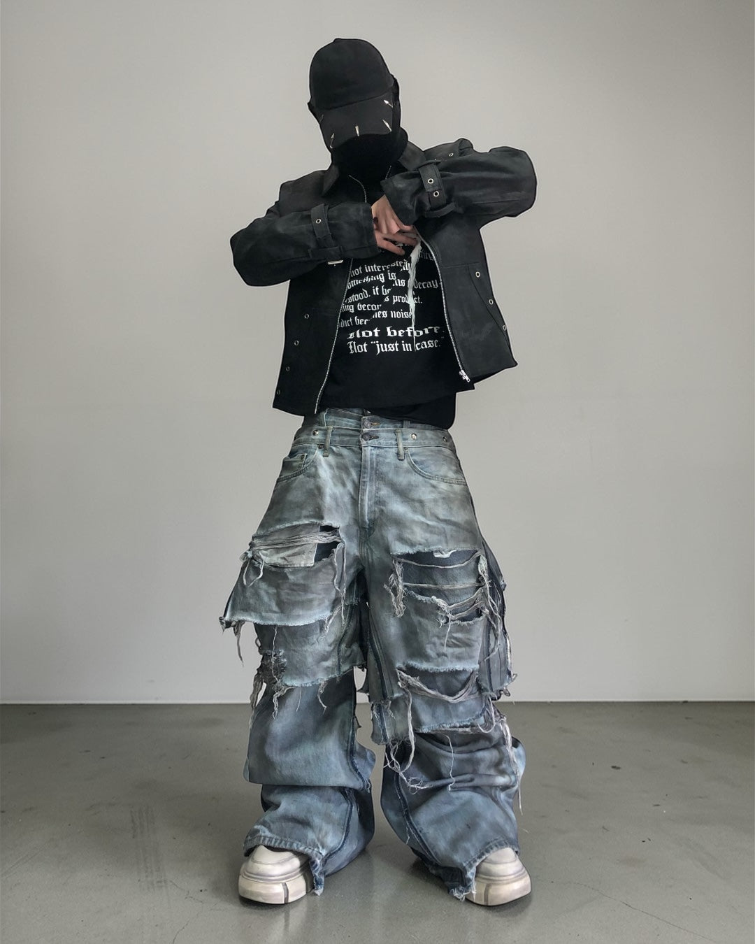 layered damage denim pants