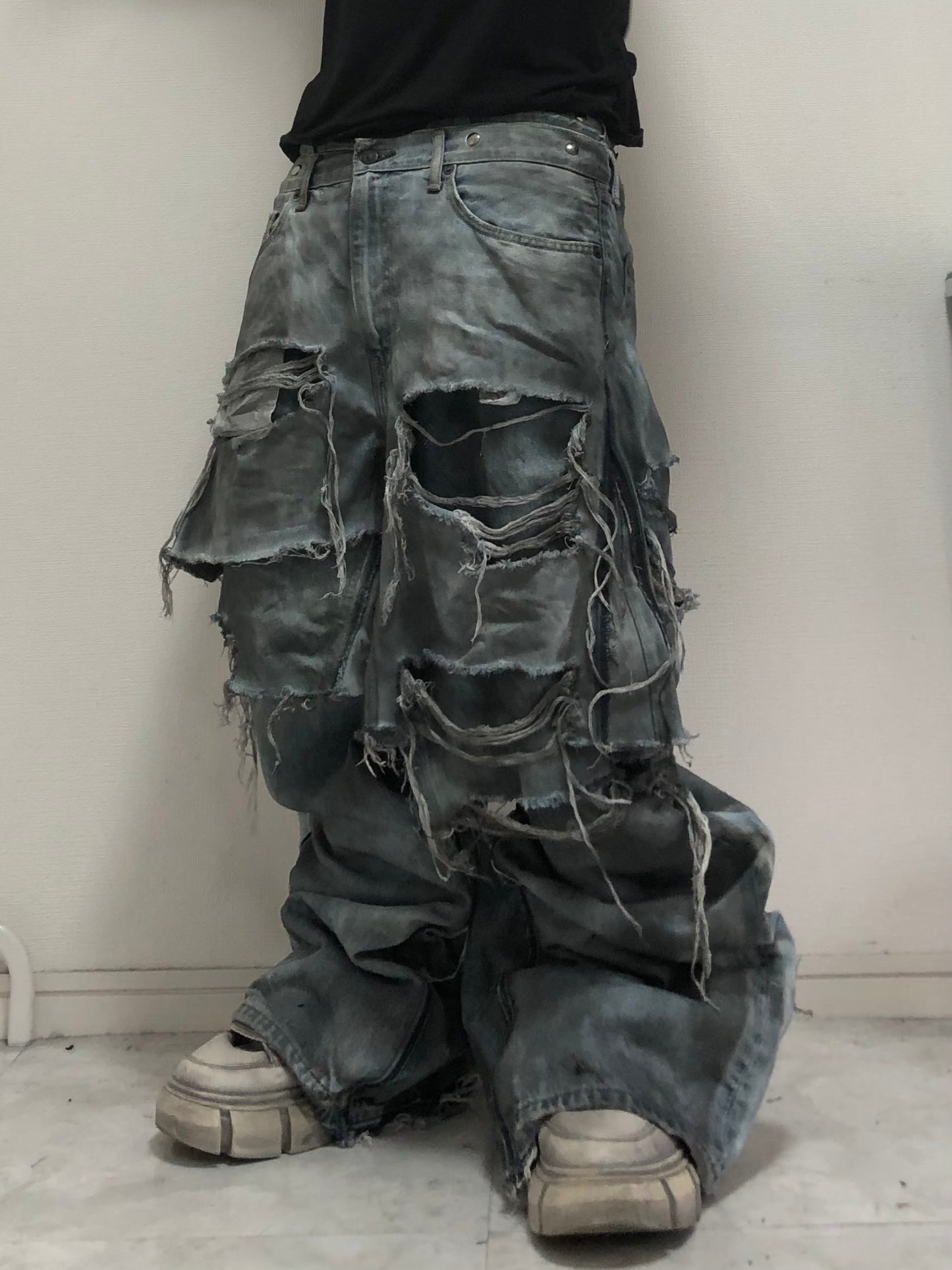 layered damage denim pants