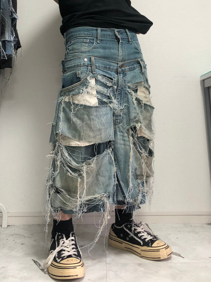 docking half grunge damage denim pants