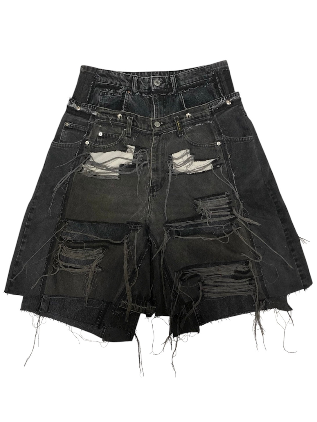 docking half black denim pants