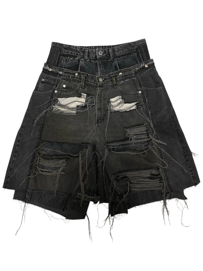 docking half black denim pants