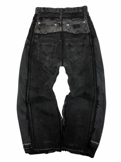 double posting black denim pants